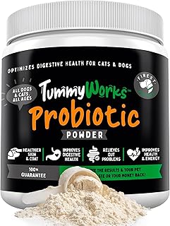 TummyWorks Probiotic Powder for Dogs & Cats. Relieves Diarrhea, Upset Stomach, Gas, Constipation & Bad Breath, Itching, Allergies & Yeast Infections. Added Digestive Enzymes & Prebiotics. Made in USA
