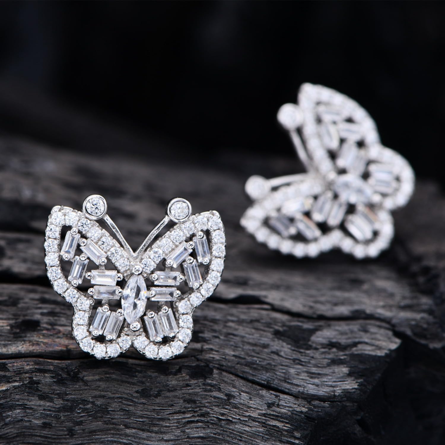 14k Gold Butterfly Moissanite Stud Earrings for Women, Intricate Pave Setting, Ideal Birthday Gift for Mother
