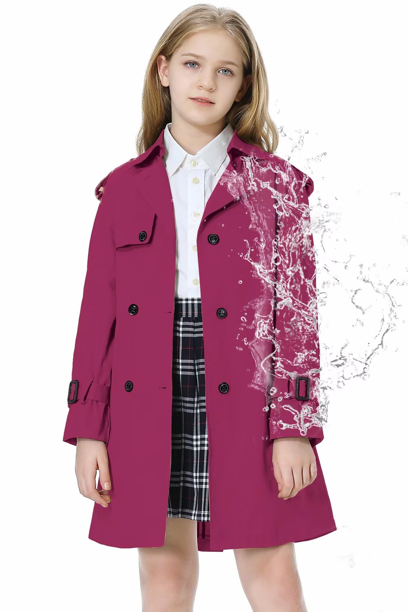 Betusline Womens &amp; Girls Waterproof Trench Coat Double Breasted Lapel Overcoat Outerwear, 3 Years - Women 2XL