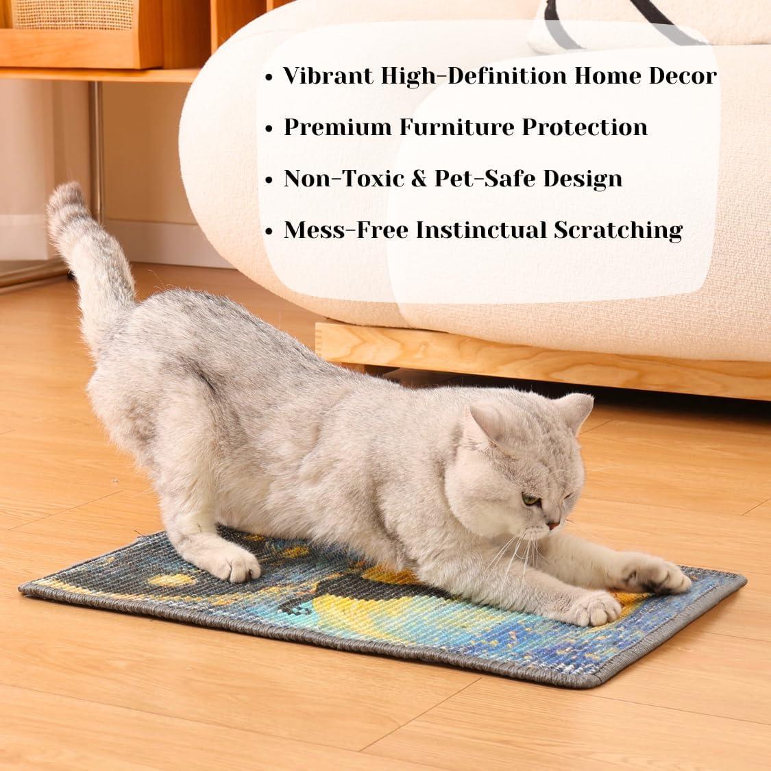 Furrther Sisal Cat Scratcher Post Mat (Use on Wall, Couch and Carpet), Durable and Shedding-Resistant Cat Scratching Surface - 21.7x13 inch with Hoop and Loop Adhesives, Twist Pins (Starry Night)