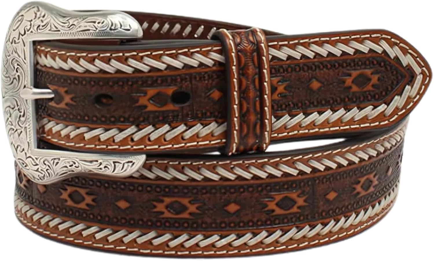 ARIAT Men's Southwestern Buck Stitch Leather Belt with Removable Buckle