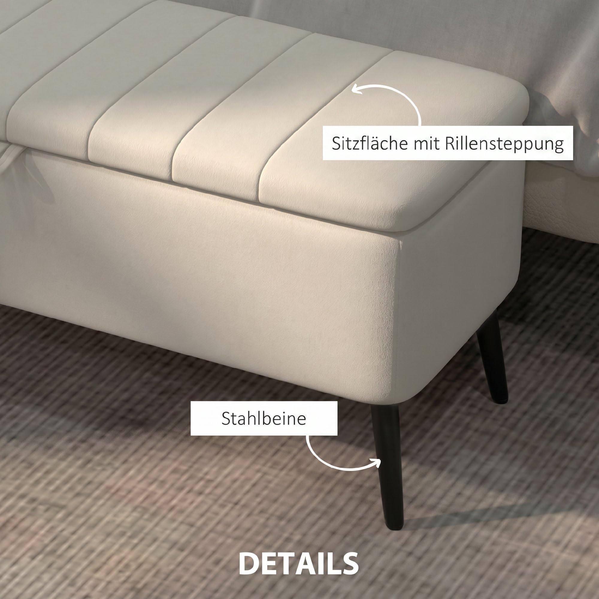 HOMCOM Sitzbank mit Stauraum mit Leinenoptik 102 x 40 x 44 cm Cremeweiß