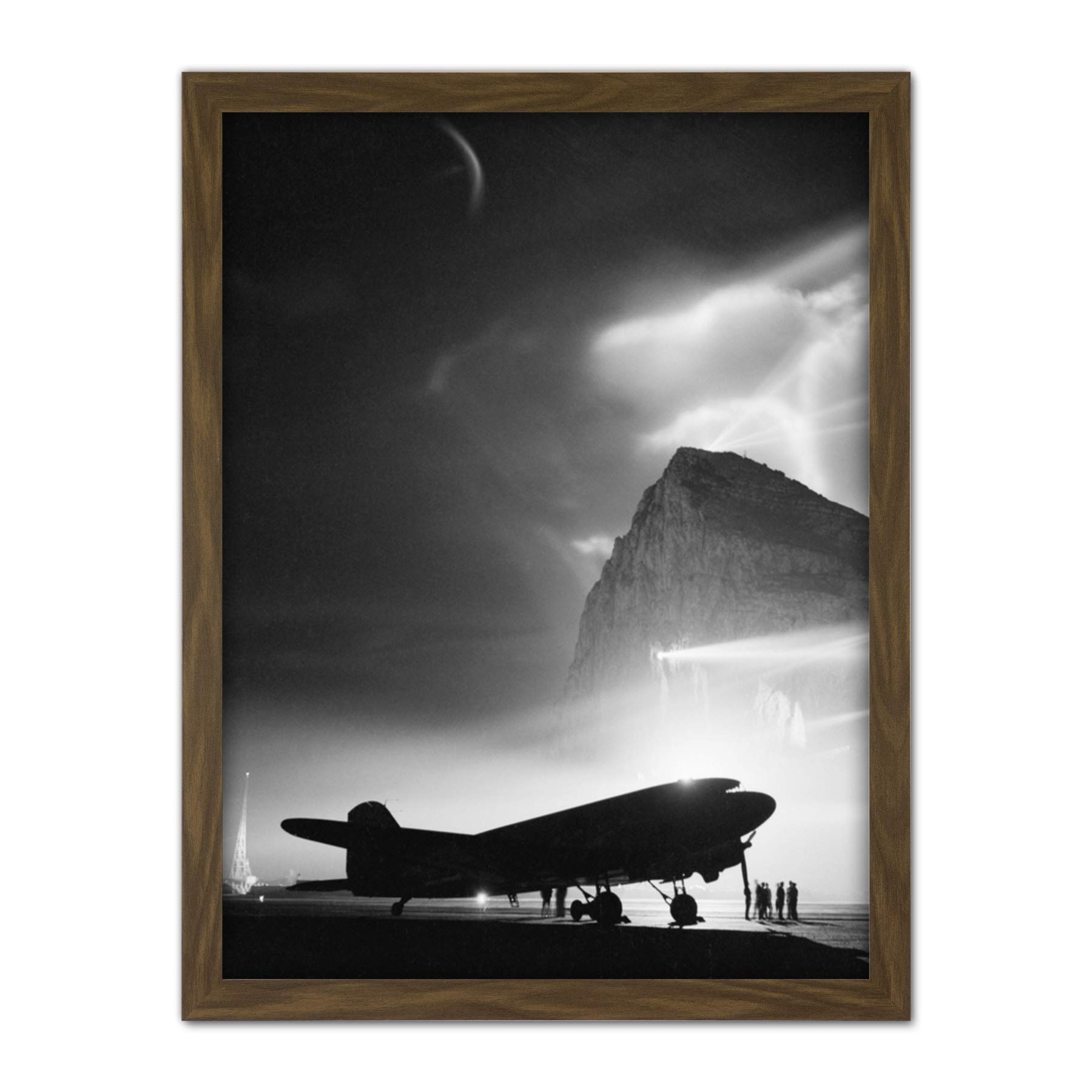 War WWII UK Douglas Dakota Aircraft Rock Gibraltar Photo Artwork Framed Wall Art Print 18X24 Inch