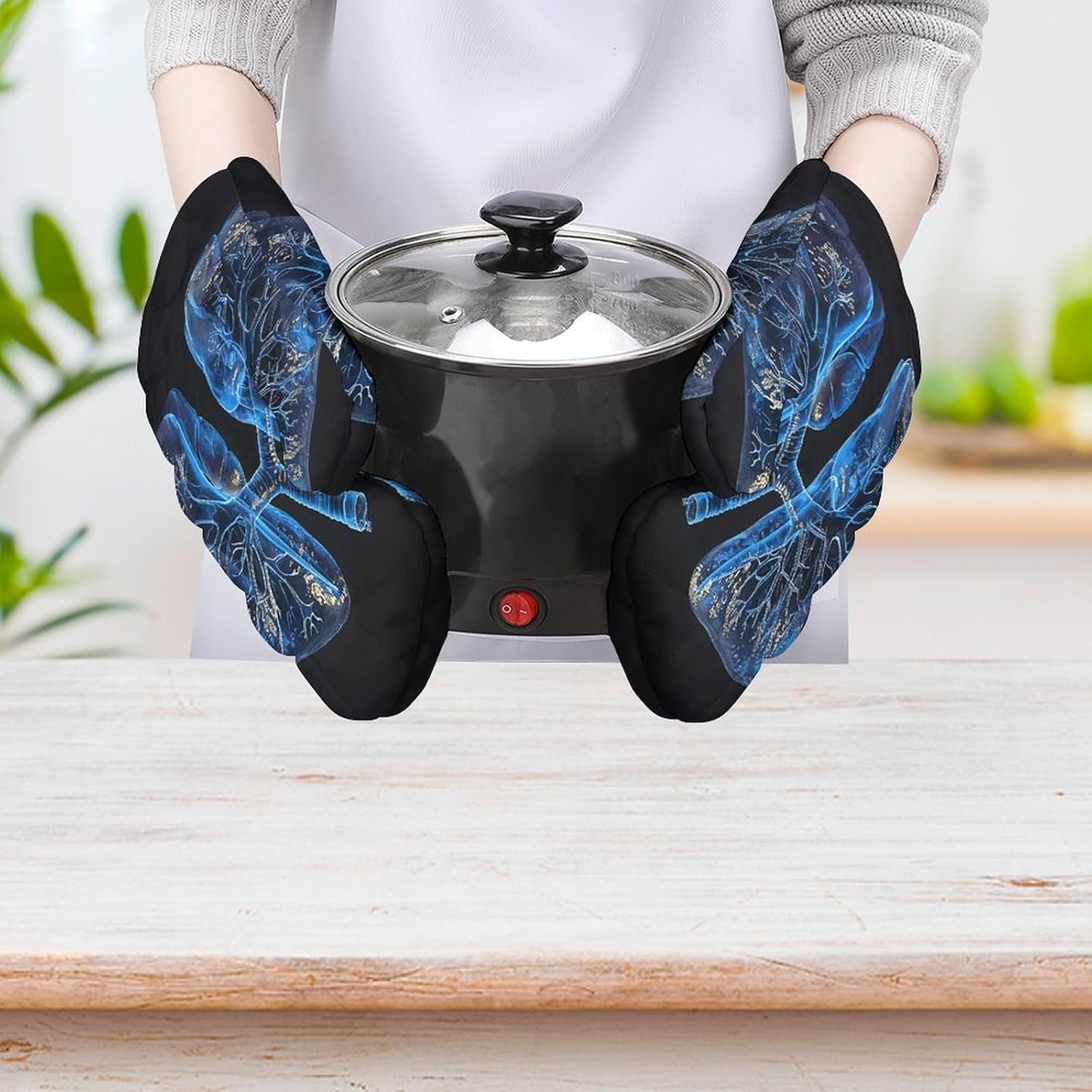 2 Pcs Oven Mitts Heat Resistant Kitchen Gloves Soft Safety Lungs Under The Light Oven Glove for Microwave, Barbecue