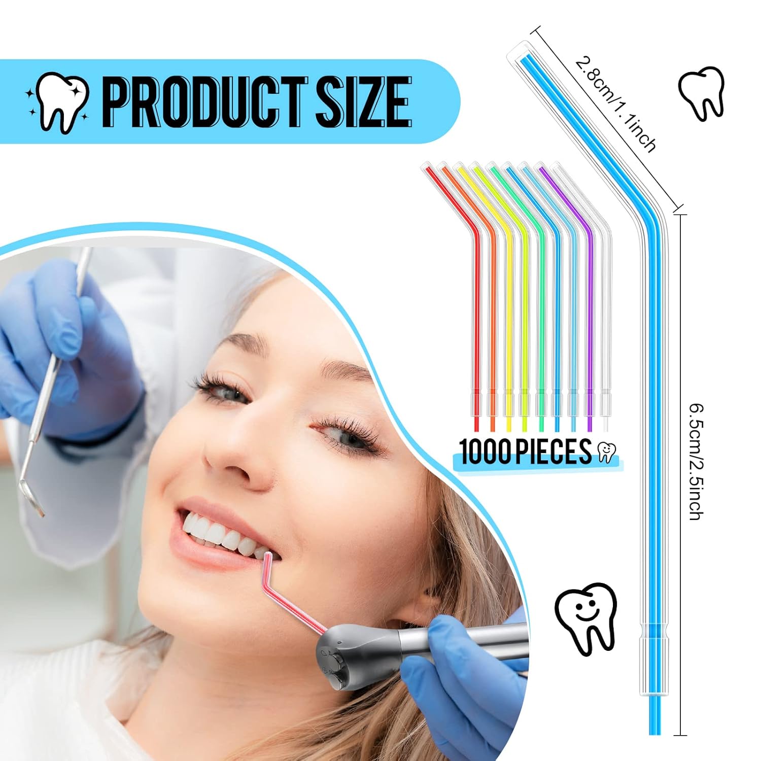 Tondiamo Dental Air Water Syringe Tip Disposable Spray Nozzles Tips Assorted Rainbow Triple 3 Way Water Syringe Connector for Oral Teeth Cleaning(1000 Pieces)
