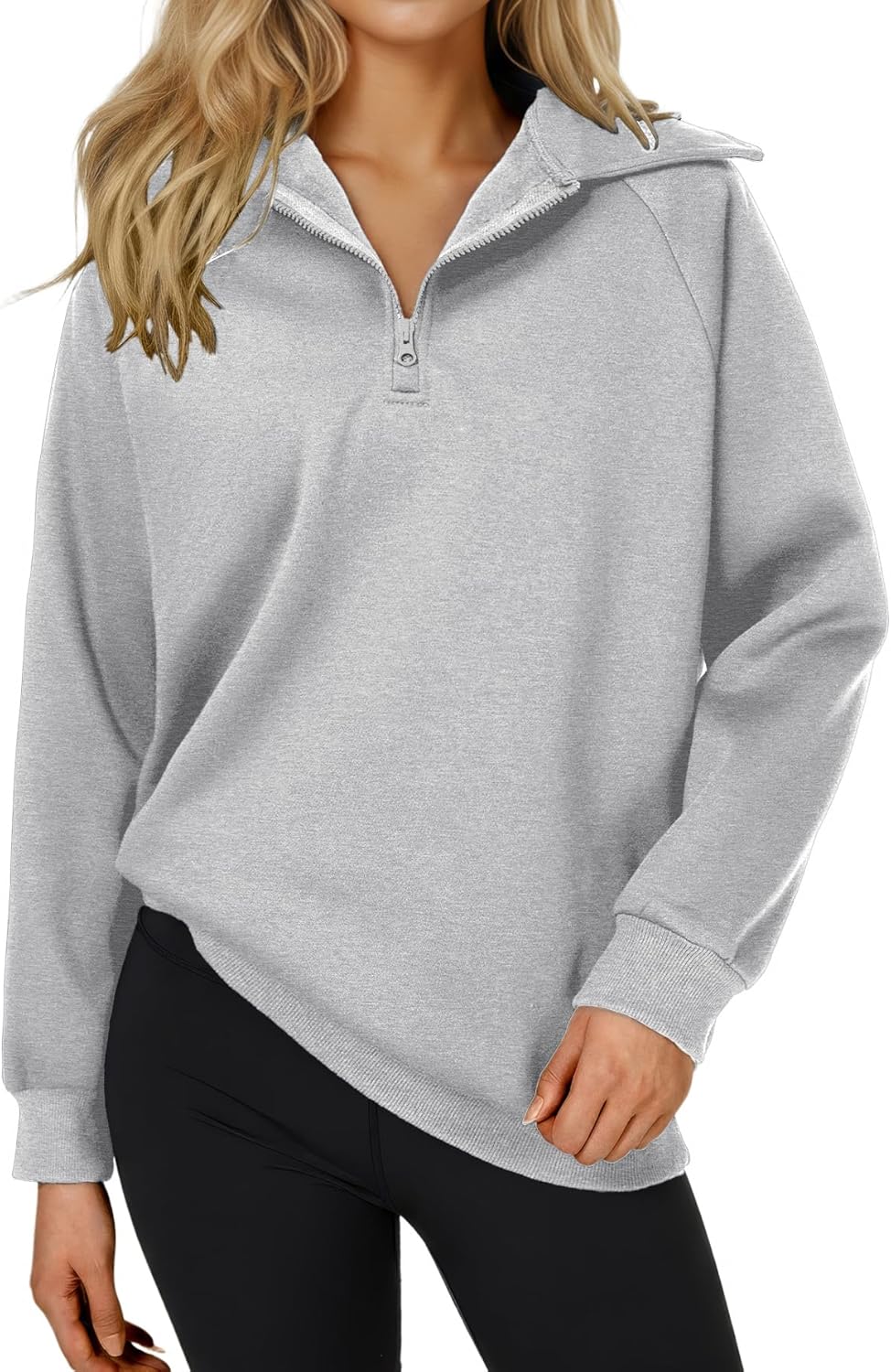 Rooscier Women's Quarter Zip Pullover Sweatshirt Fleece Lined Mock Neck Long Sleeve Soft Fall Outfits Tops