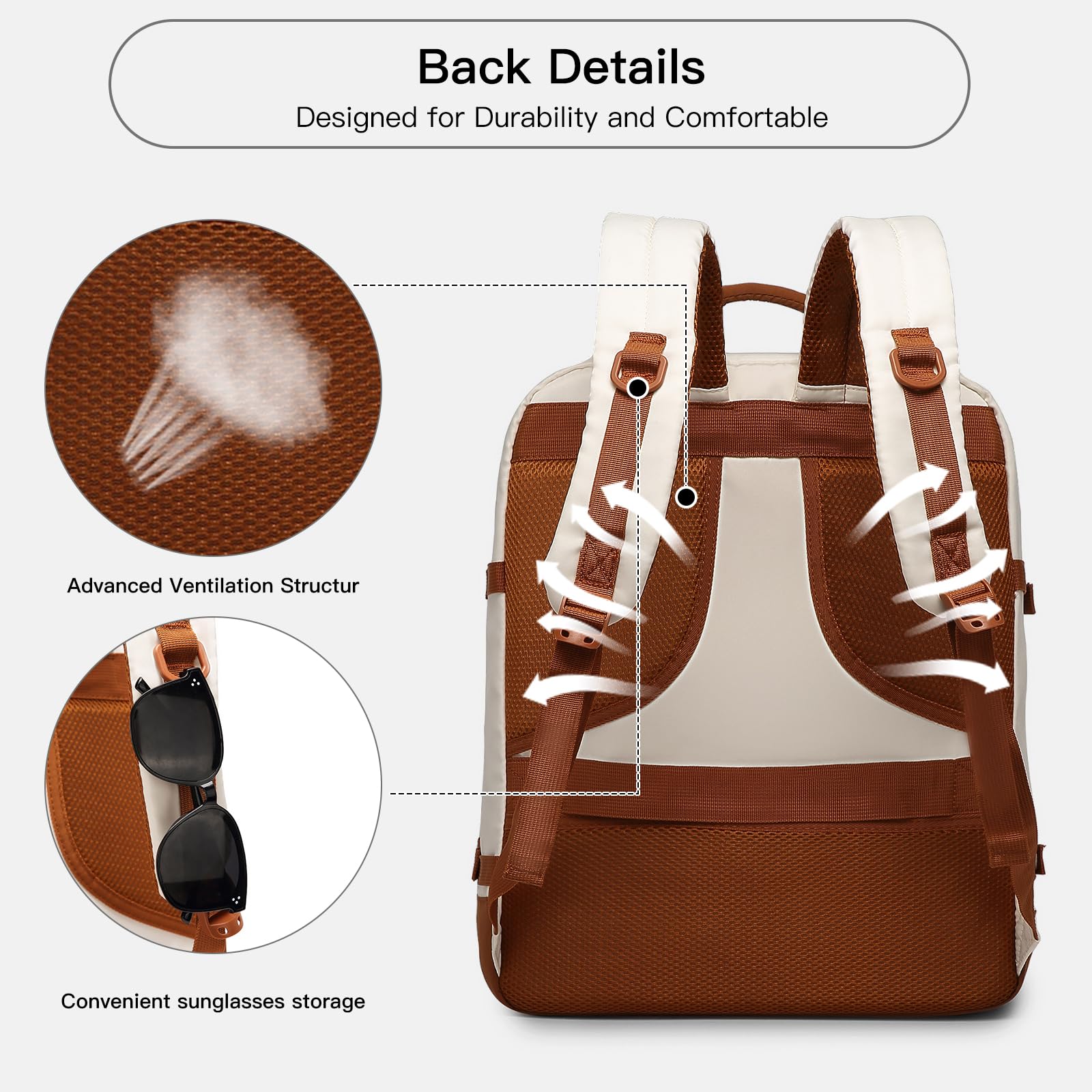 Kono Sac de Cabine 45x36x20 pour Easyjet Sac de Voyage sous Le siège 30L Bagage à Main Sac de Week-End Sac à Dos pour Ordinateur Portable résistant à l'eau (Beige/Brun)