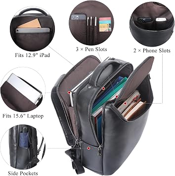 TIDING Men's Genuine Full Grain Leather Backpack 15.6 inch Laptop for Work