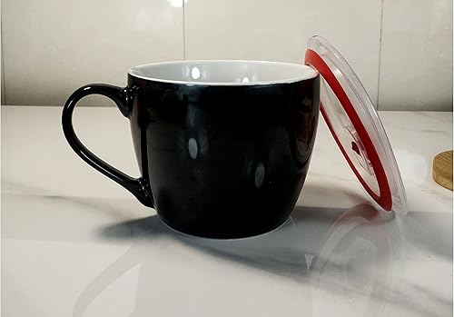 Miniatura 5 de Tazón de porcelana naranja de 30 onzas con tapa y asa para sopa, ensalada, cereales y fideos instantáneos, taza de sopa con mango de preservación