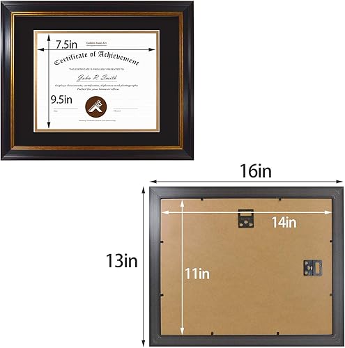 Miniatura 7 de Golden State Art, Juego de 5 portarretratos de 11 x 14 pulgadas para diplomacertificado de 7 x 9, marco para colgar en la pared, color negro dorado
