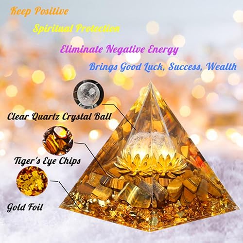 Miniatura 2 de Cristales de ojo de tigre amarillo de 2.4 pulgadas y piedras curativas, regalos para mujeres y hombres, decoración de cristal, pirámide de orgón