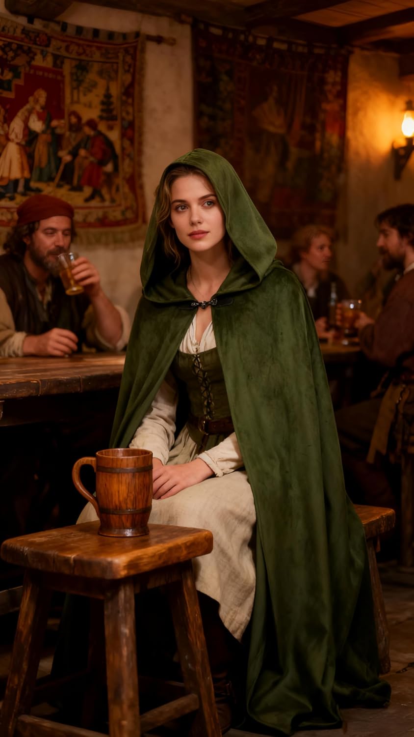 Halloween Medieval Costume Renaissance Cloak with Hood Medieval Cloak with Hood Long Adult Men And Women