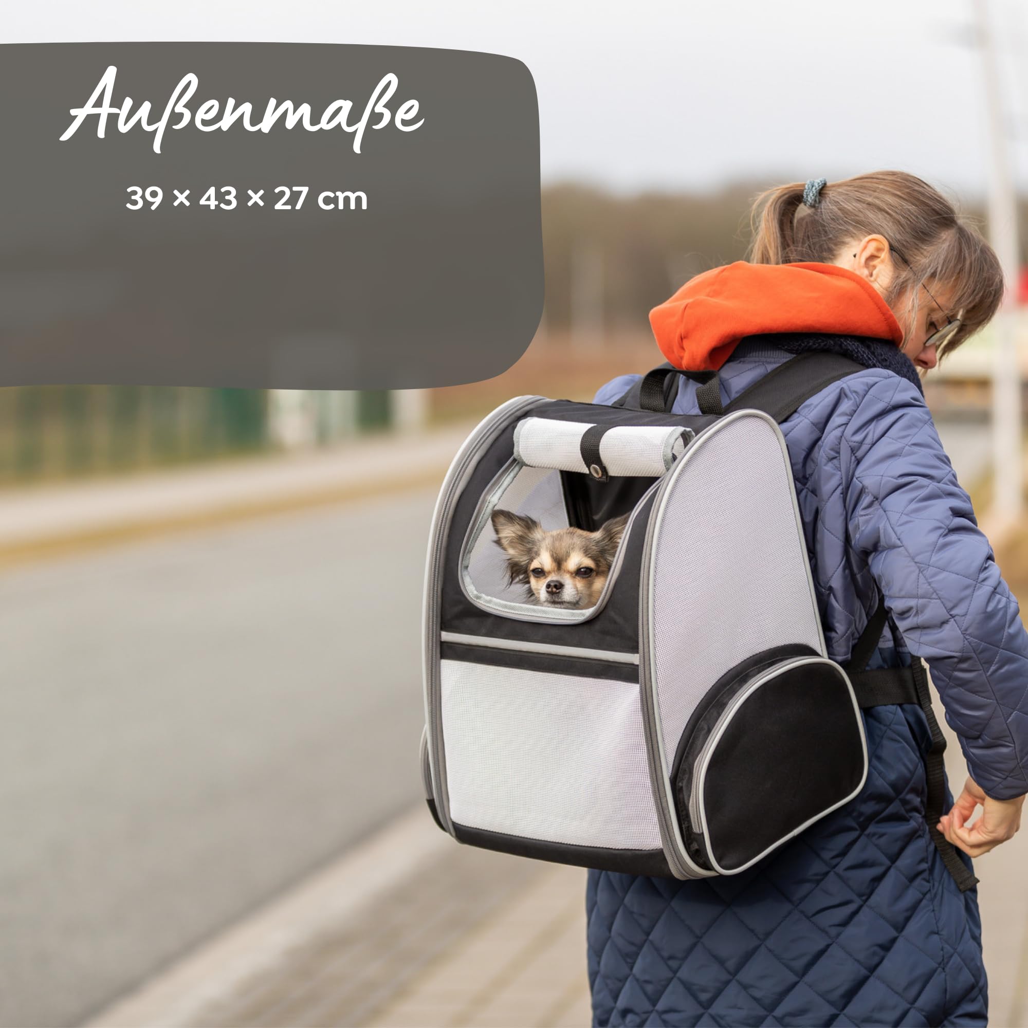TRIXIE Rucksack Chloe - hellgrau/schwarz 39 × 43 × 27 cm