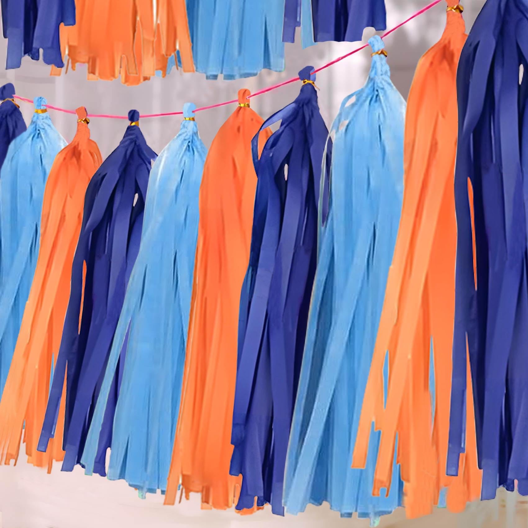 KUNYYI Orange Blue Paper Tassels 30pcs Streamers for Boy Birthday Bridal Shower Baby Boy Showers Wedding Ocean Themed Party Decoration