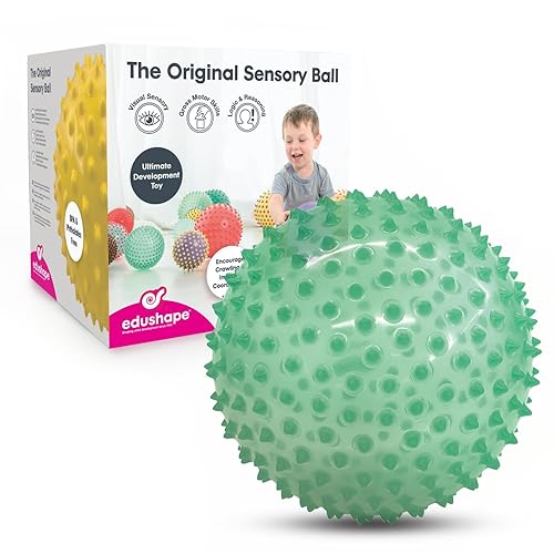 Miniatura 1 de Edushape Pelota sensorial para bebé, bola texturizada verde transparente desinflada de 7 pulgadas para bebé que mejora las habilidades motoras finas
