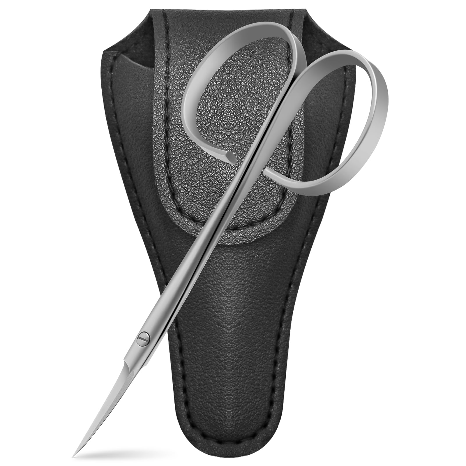 CGBE Forbicine per Cuticole Professionale: Forbici Cuticole Punta Curva in Acciaio Inossidabile - Lama Extra Affilata Sottile - Borsa Portaoggetti in Pelle PU - Per Rimuovere Pelle Morta e Cuticole