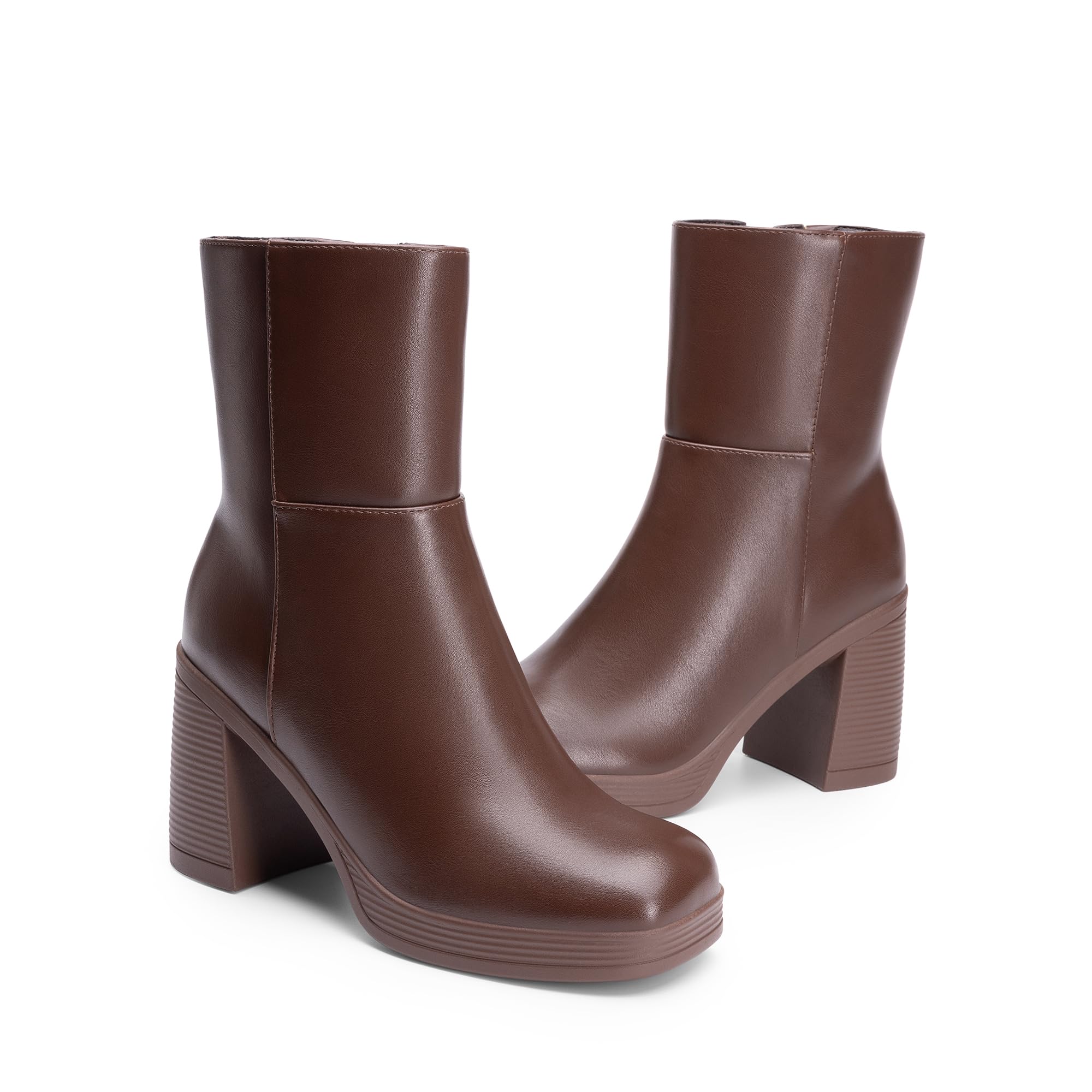 DREAM PAIRS Damen Plateau Gogo Stiefeletten Chunky High Heels Square Toe Komfort Party Kleid Seitlicher Reißverschluss Booties Schuhe für Frauen