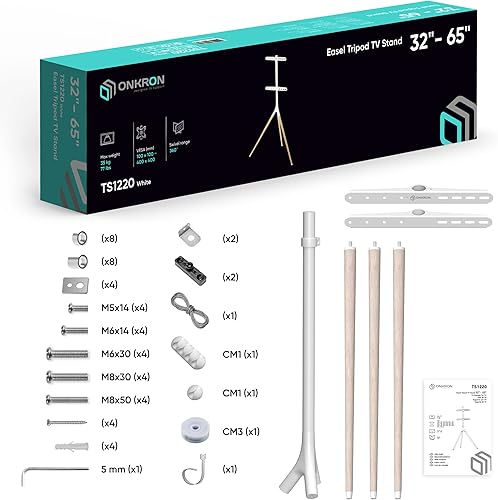 Miniatura 8 de ONKRON Caballete de trípode para televisores de pantalla OLED LCD LED de 32 a 65 pulgadas de hasta 77 libras, soporte de TV de piso de madera de