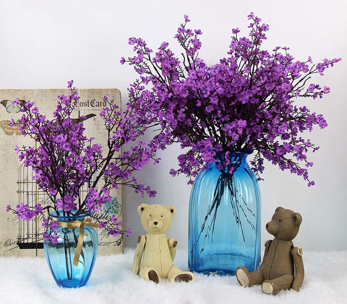 JAKY-Global Babys Breath Fabric Cloth Artificial Flowers 6 Bundle European Fake Silk Plants Decor Wedding Party Decoration Bouquets Real Touch DIY Home Garden(Purple) - Image 2