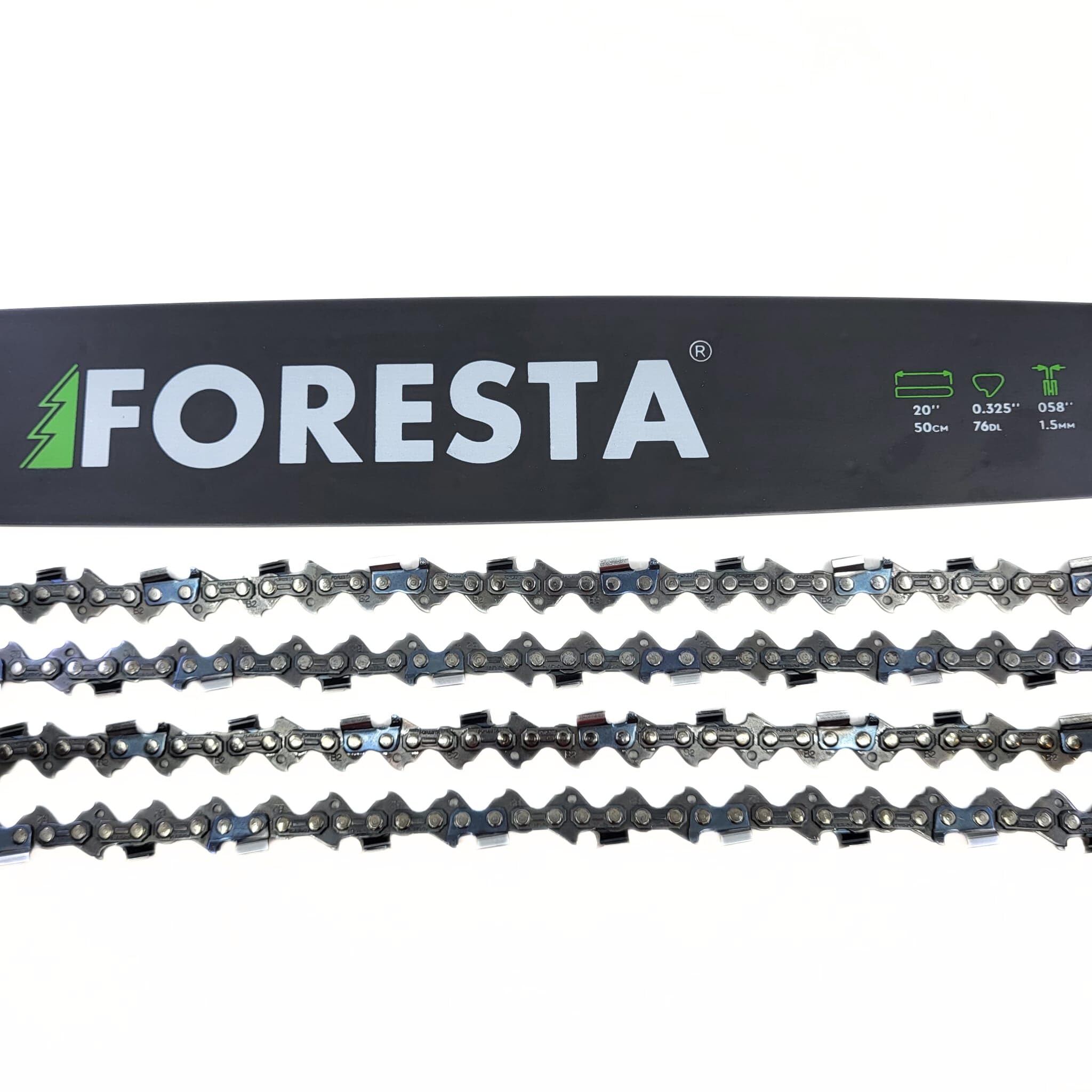 FORESTA Guide + 2 Chaînes tronçonneuse 76entraineurs 50cm de coupe 0,325″ 0.058″ convient pour Oregon 208SLGK095 + 21LPX076E, 208VXLGK095 + 21LPX076E, 208PXBK095 + 21LPX076E