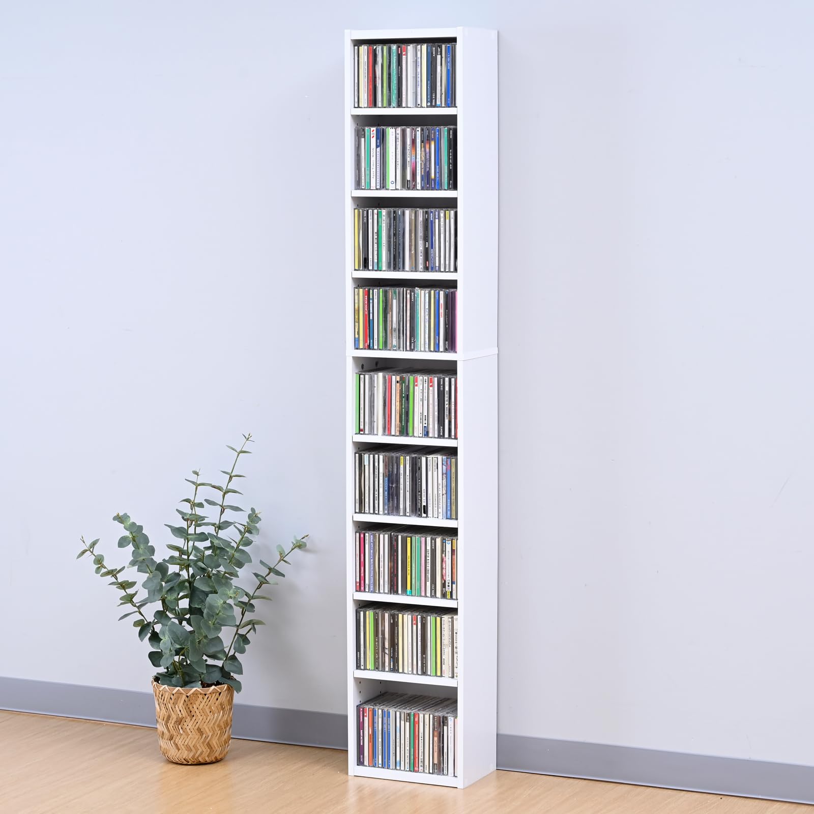 Yamazen CCDCR-2615(WH) R Rack, 9 Tiers, CD Rack, Bookshelf, Slim, Large Capacity, Movable Shelf, Comic, DVD, Storage, Width 10.0 x Depth 6.7 x Height 59.1 inches (25.5 x 17 x 150 cm), Storage Shelf,