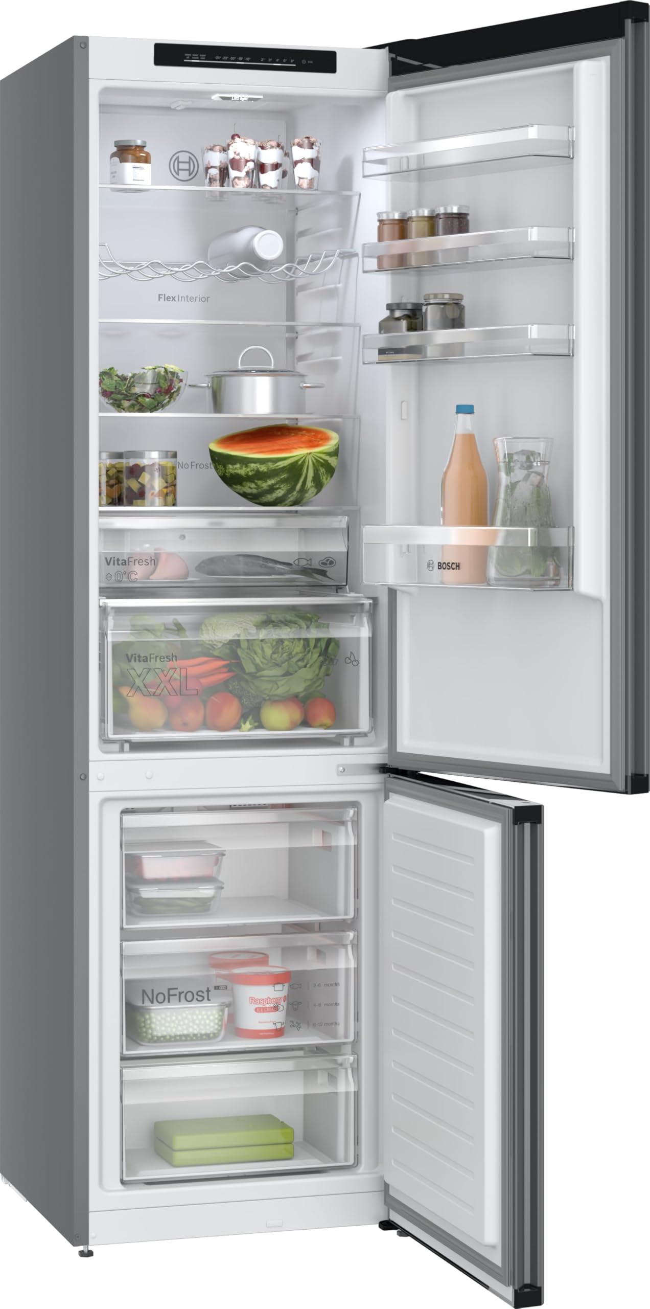 Bosch KGN39OCAF, Serie 4, Kühl-Gefrier-Kombination Freistehend, 203 x 60 cm, 260 L Kühlen + 103 L Gefrieren, Green Collection, Total NoFrost, VitaFresh XXL, Perfect Fit, LED-Beleuchtung, Anthrazit