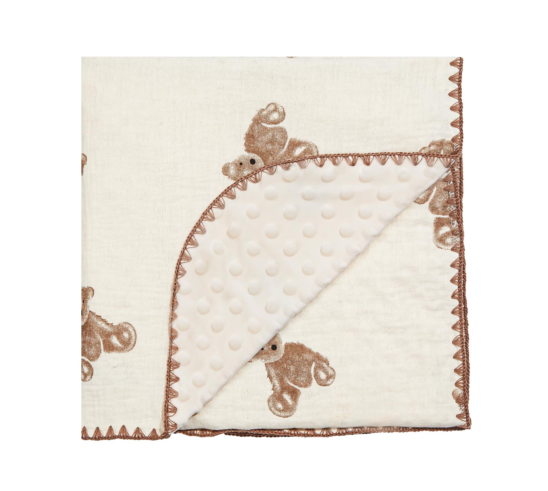 Baby Blanket Double Layer Cotton 40 x 40 Soft Receiving Blanket with Pattern Machine Washable Brown Bear