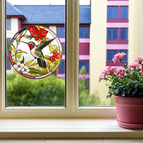 Miniatura 5 de VOSAREA Adhesivo para ventana de vitrales, diseños de colibríes y pájaros, calcomanías anticolisión, vinilo no adhesivo