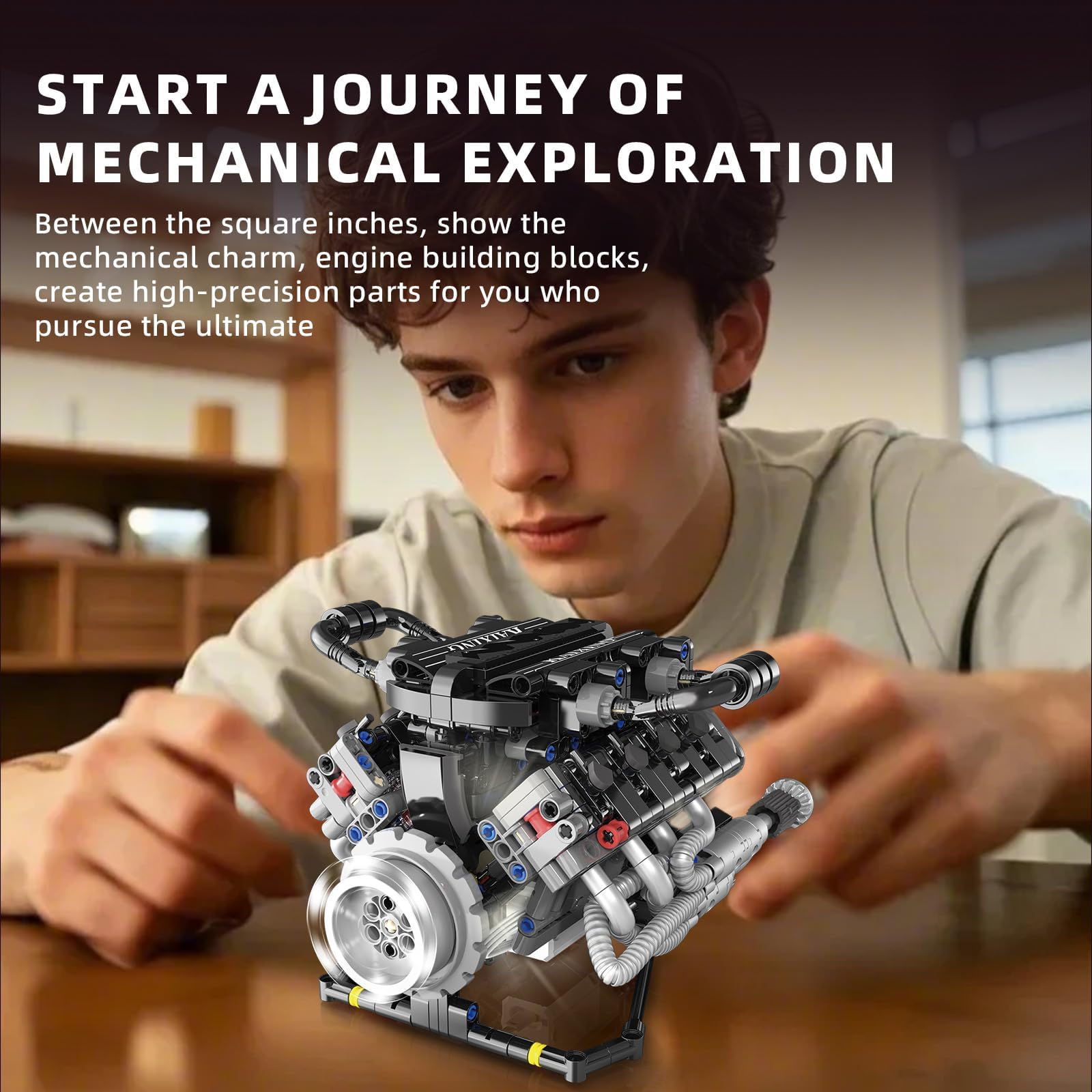 V8 Motor Bausteine Spielzeug, APP-gesteuerter V8 Motor Bausatz Auto Klemmbausteine Technik Modell, Enthält Acht-Zylinder und Batteriekasten, als Spielzeug/Geschenk/Sammlerstücke für Auto LKW Fans (D)