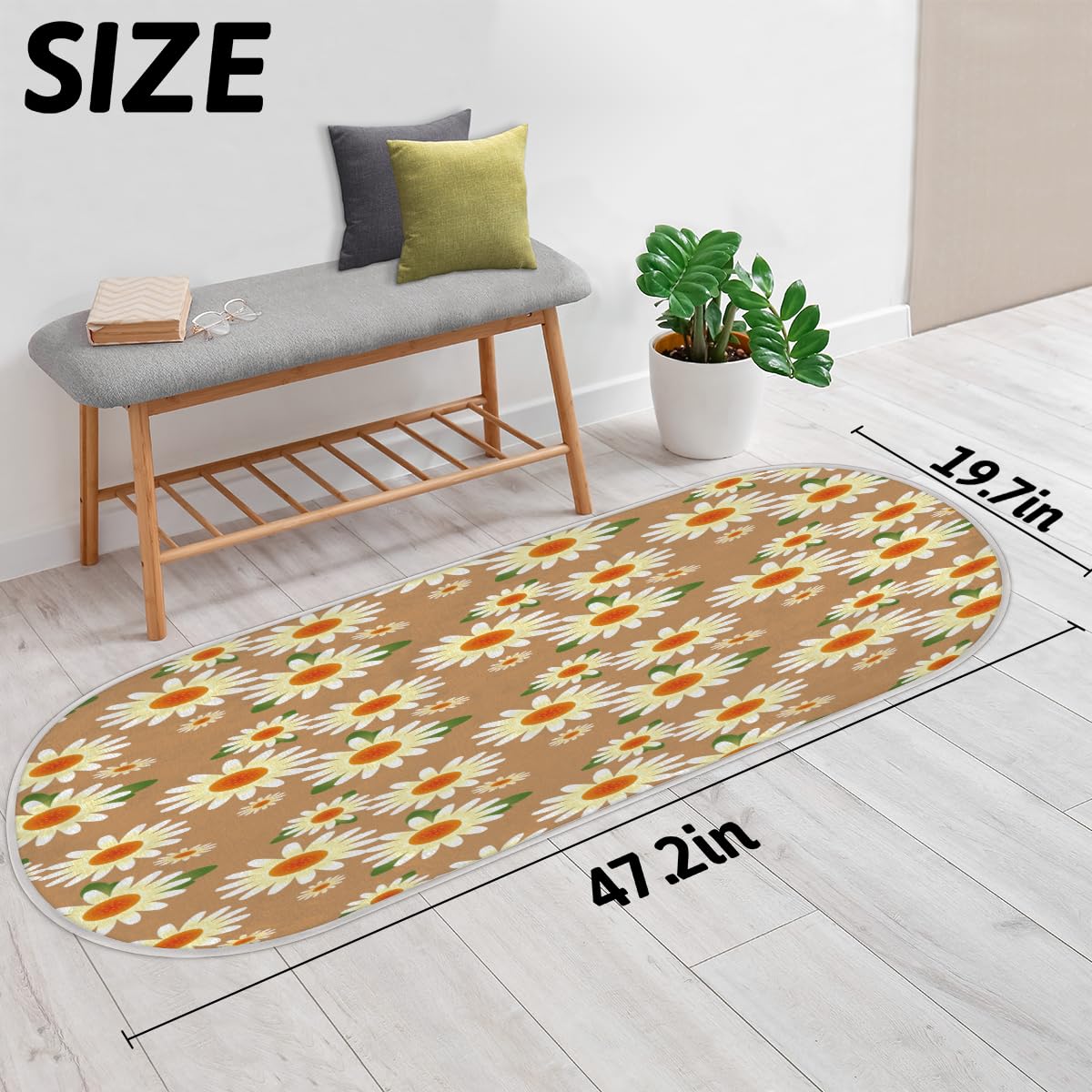 TropicalLife Stokrotka kwiat dywanik mata 50 x 120 cm, śliczny kwiatowy długie włosy pogrubiony obszar dywaniki do pokoju kuchni domu łazienki wewnątrz antypoślizgowa mata podłogowa dywaniki