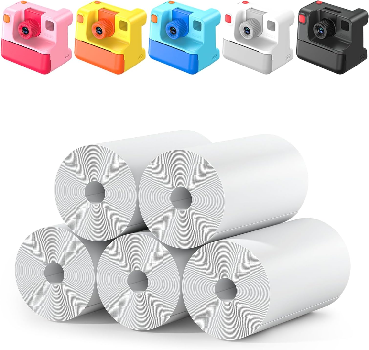 Instant Photo Paper - 5 Roll Black & White Printer Paper for Kids Instant Printer, HD Thermal Photo Paper Set