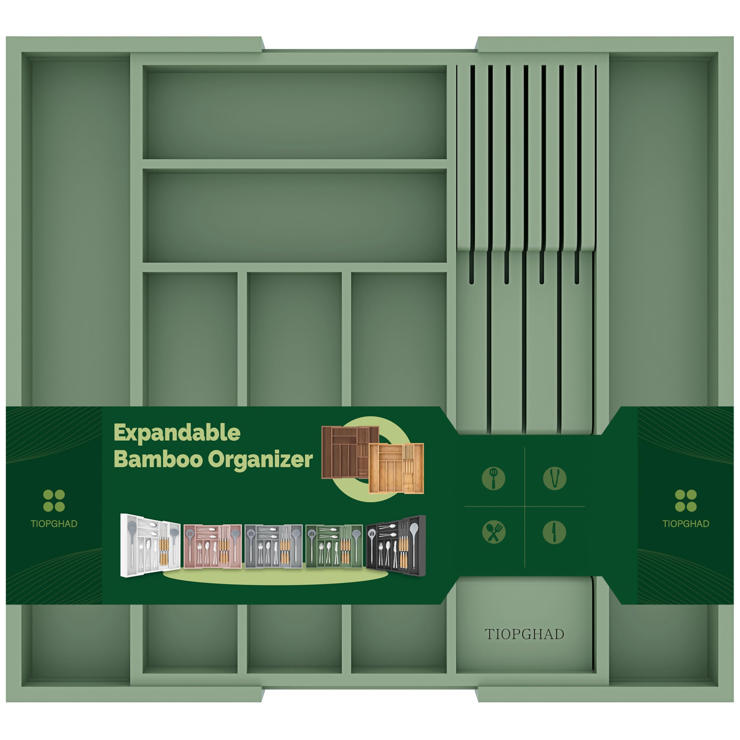 TIOPGHAD Bandeja organizadora de cajones de cubiertos de bambú expandible