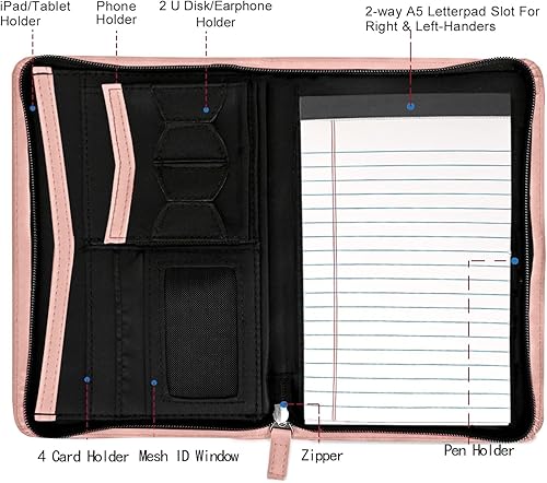 Miniatura 4 de Junior Padfolio - Cartera con bloc de escritura de 5 x 8 pulgadas, organizador de carpetas de negocios A5, estuche combinado multifunción para