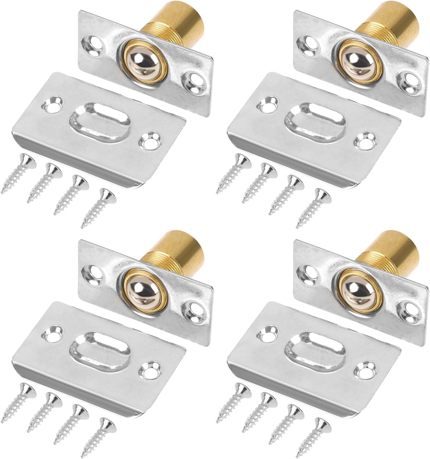 AXIYIBZI 4 Sets Adjustable Ball Catch Door Hardware Replacement Kit, Closet Door Ball Catch, Invisible Drive Closing Closet Door Latch Accessories with Stainless Steel Door Strike Plate for Doors