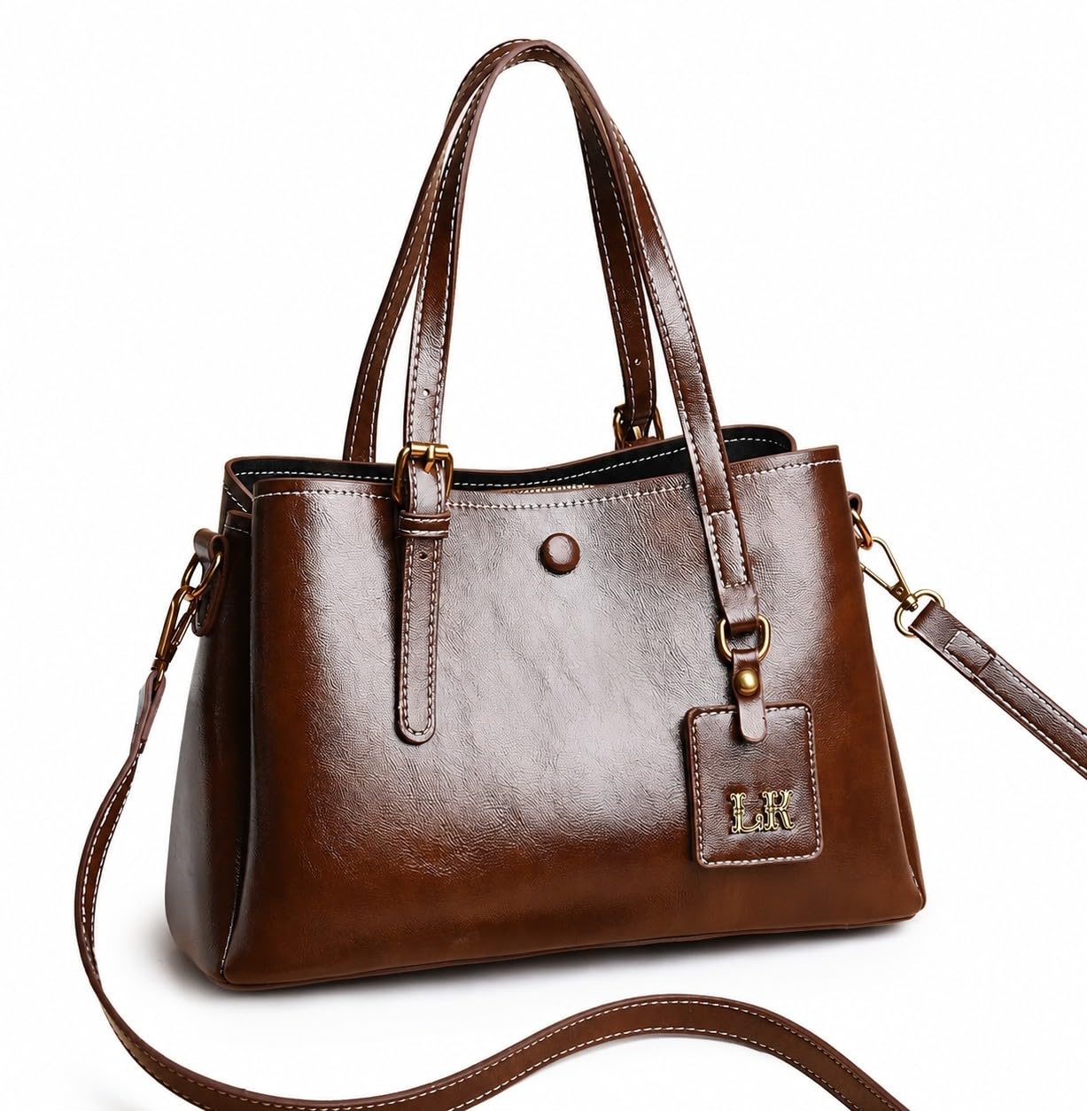 Women's Brown Leather Tote Handbag with Crossbody Strap-image-42