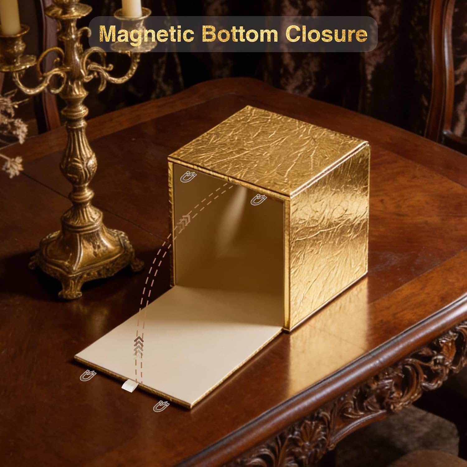 Gold Tissue Box Cover,Tissue Box Holder with Magnetic Bottom, Decorative Tissue Box for Vanity Toilet Tank Dresser Night Stand Table Countertop Office Car