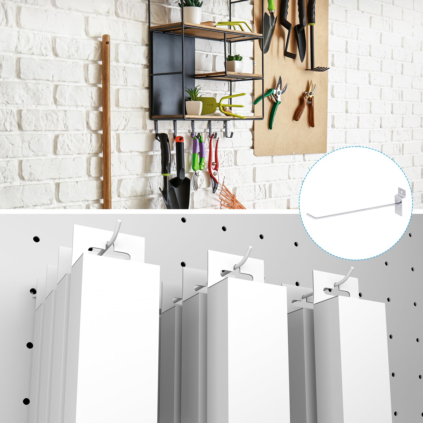 PATIKIL Slat Wand Haken 2" x 10", 100 Stück Slat Wand Panel Metall Display Haken Pegboard Hänger für Gitterwand Garage Shop Einzelhandelsgeschäfte Organisation, Silber