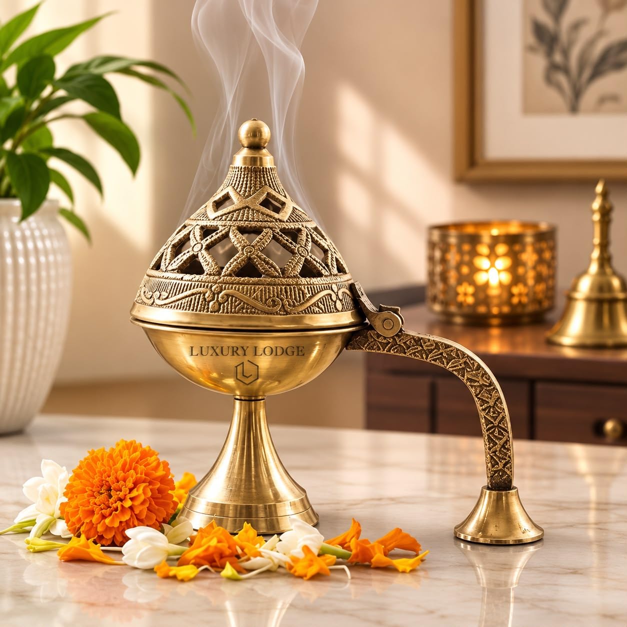 Luxury Metal Dhoop Dani - Incense Burner for Puja -6 Luxury Metal Dhoop Dani - Incense Burner for Puja -6
