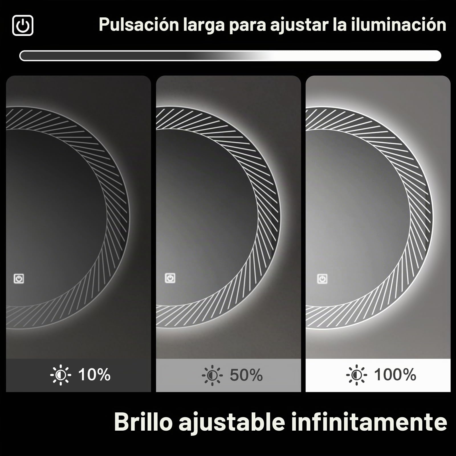 Espejo de Pared para Baño con Iluminación - 50 x 50 cm (An x Al)