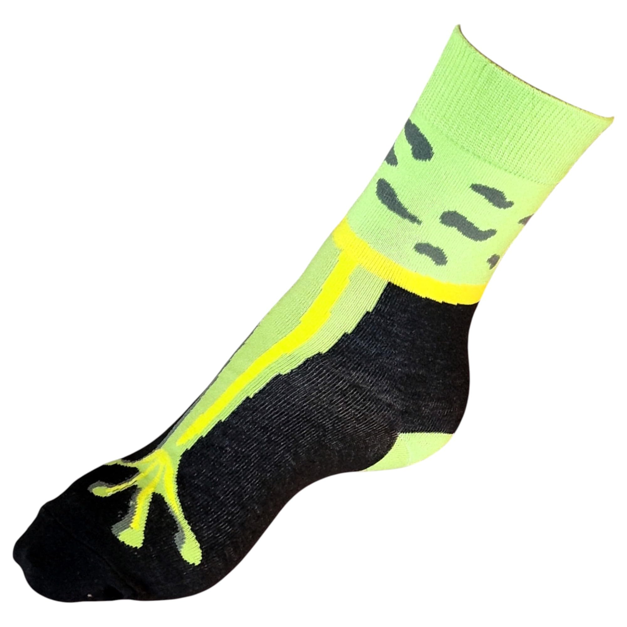 Tree Frog Grip: Black Socks with Bold Amphibian Leg Front Ladies One Pair Multicoloured 4-8 UK
