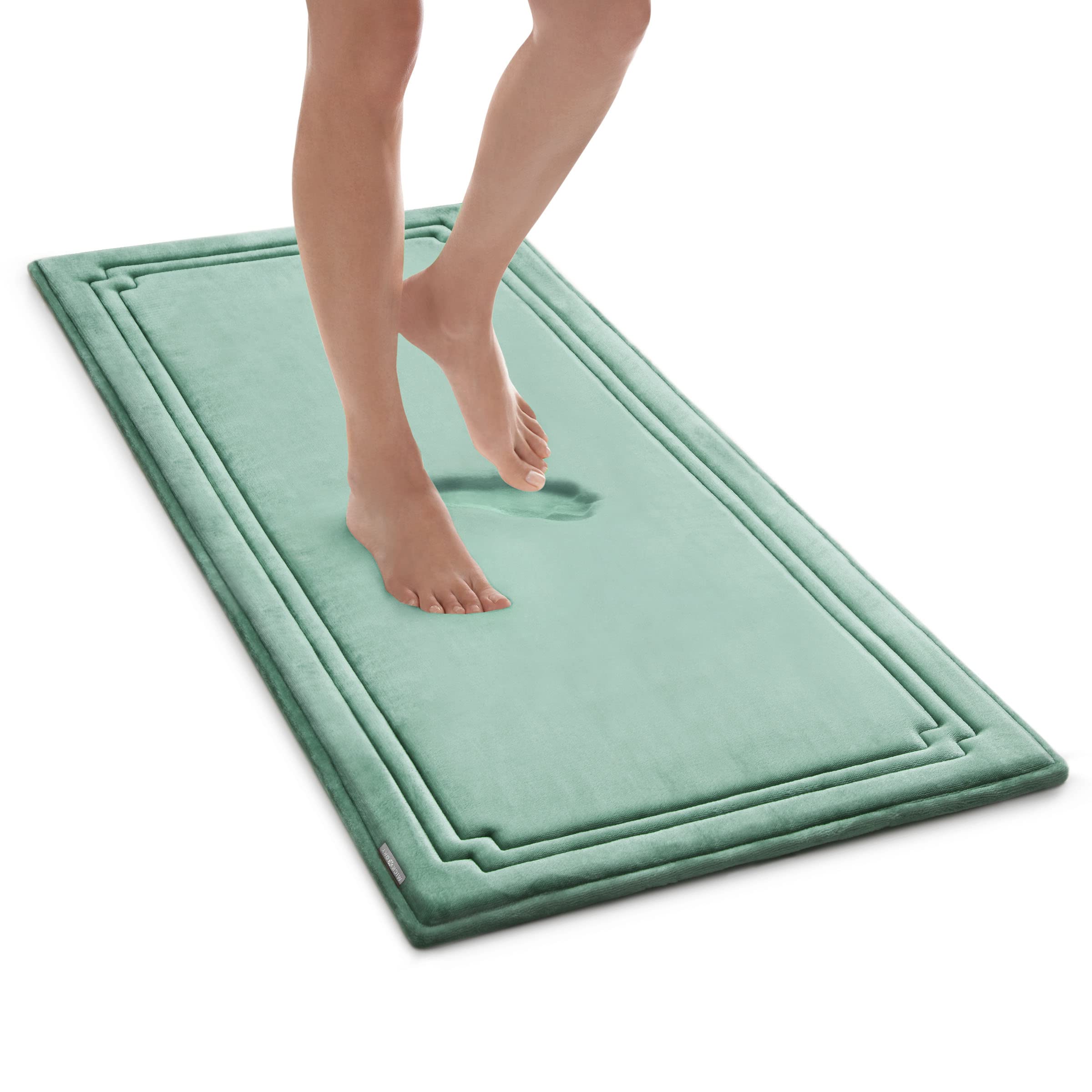 MICRODRY - Luxurious Racetrack Twist Memory Foam Bath Mat, Charcoal-Infused Absorbent Bath Mat with Skid-Resistant Base, Memory Foam Rug for Bathrooms, Kitchens & More, 24 x 58 inches, Aqua