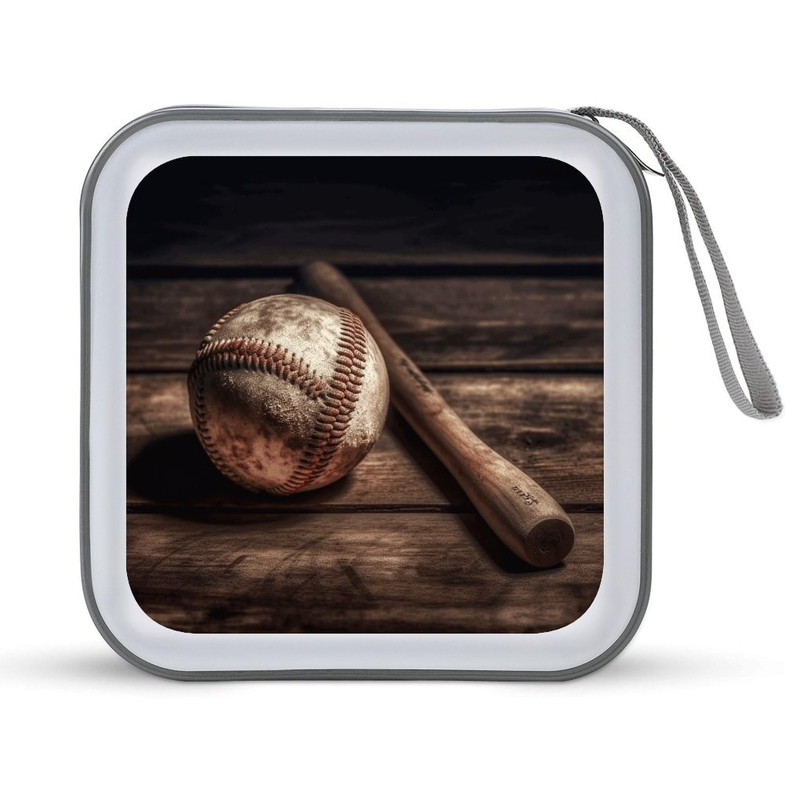 VstaDank Baseball on Wooden CD Case DVD Holder Storage Portable Carrying Binder Holder Wallet Large Storage Disc Wallet Bag Hard Plastic DVD Disc Cases Large Media Binder 40 Capacity