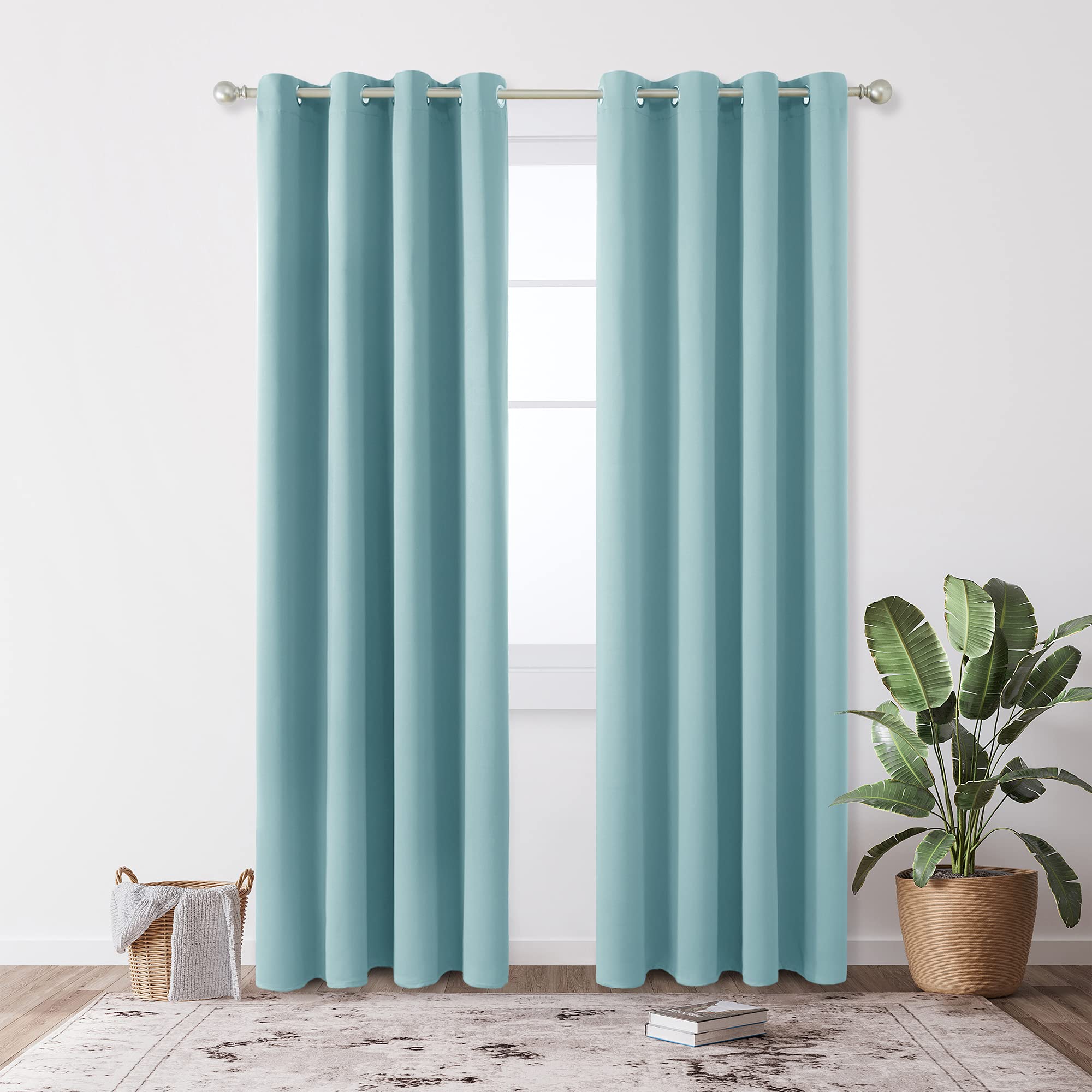 Deconovo Tende Oscuranti per Interni 2 Pezzi 229 CM Altezza, Termiche Isolanti, Anti-Rumore, con Anelli, Ideali per Camera da Letto e Soggiorno, 117x229 CM, Azzurro