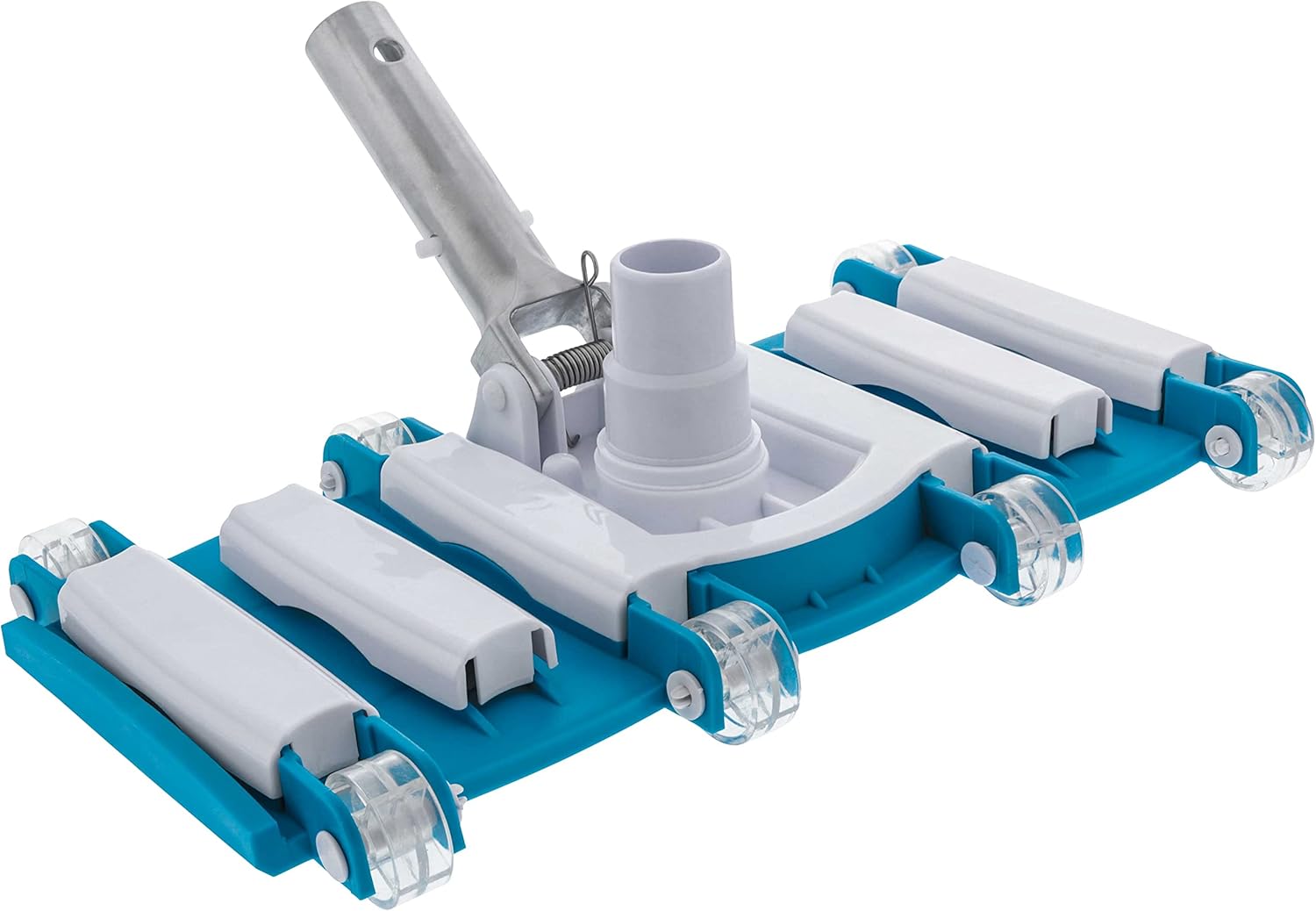 U.S. Pool Supply 14" Weighted Flexible Concrete Swimming Pool Vacuum Head with Swivel Hose Connection & Aluminum Spring Action Pole Handle - Connect 1-1/4" or 1-1/2" Hose