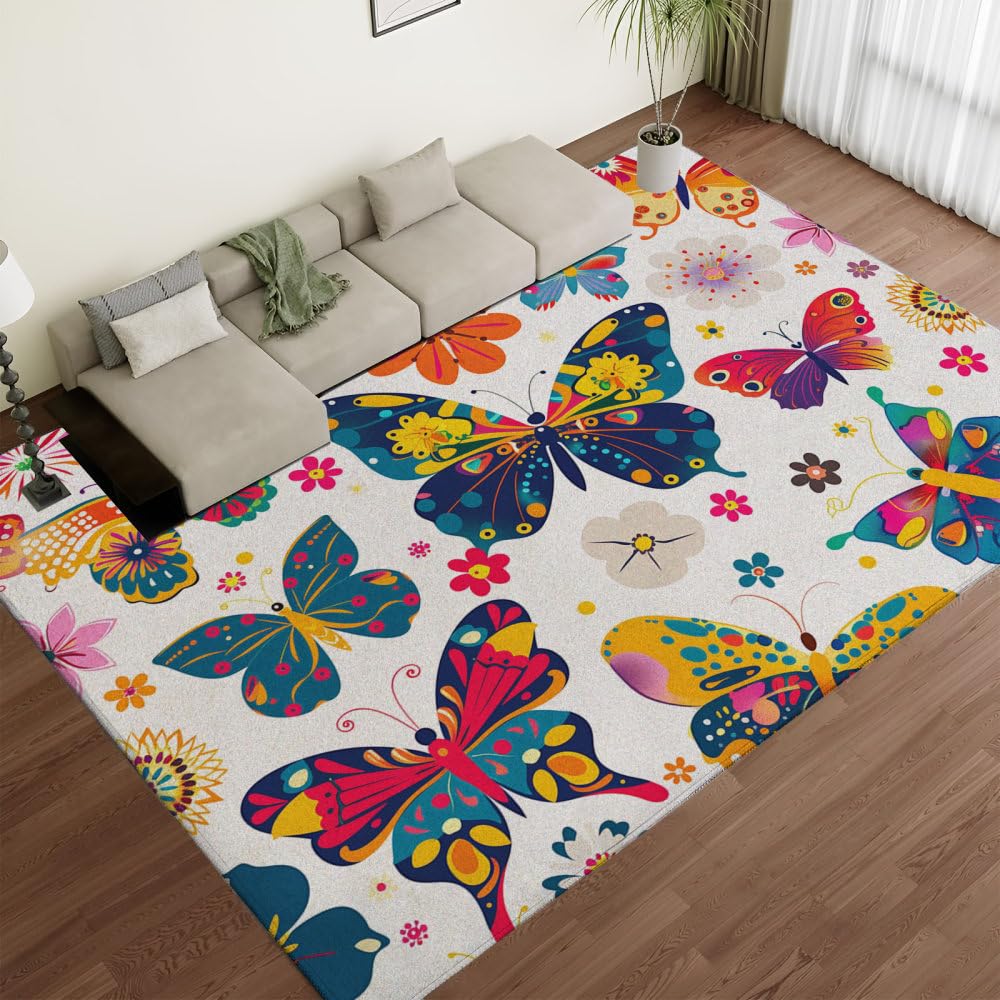 Paillasson lavable 80x120 cm tapis de sol papillon coloré antidérapant