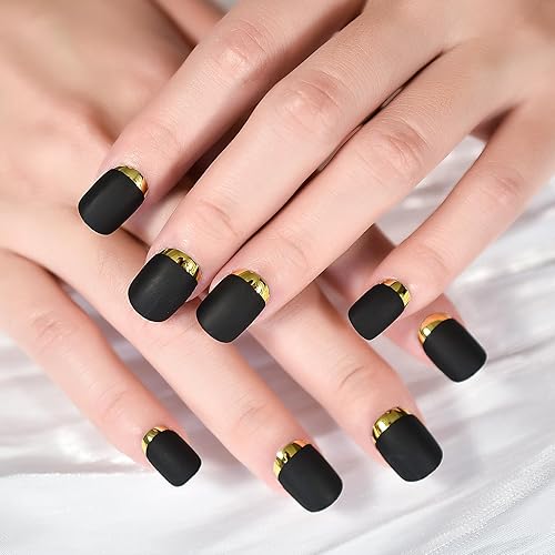 Miniatura 10 de iMABC 24 uñas postizas de espejo metálico cromado plateado negro ataúd uñas a presión cortas de longitud media brillo acrílico acrílico cubierta