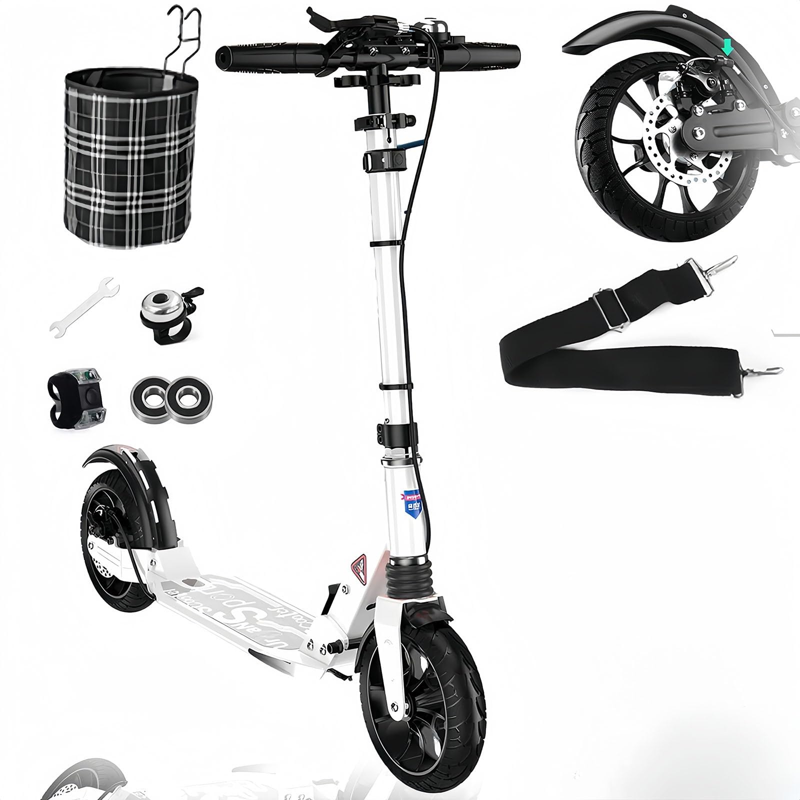 Patinete Urbano para Adultos, Patinete De Ruedas Grandes con Freno Doble, Suspensión Doble, Capacidad De Carga De 150 Kg, Elegante Patinete Plegable para Viajeros