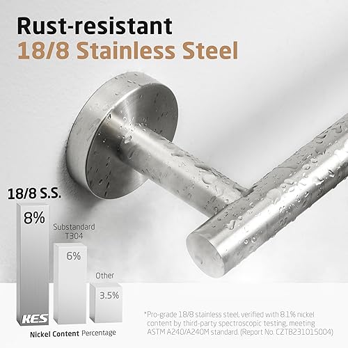 Miniatura 3 de Toallero Kes A2000-P, barra redonda de acero inoxidable para cocina, estilo moderno, barra suspendida para cajón, para toalla de mano