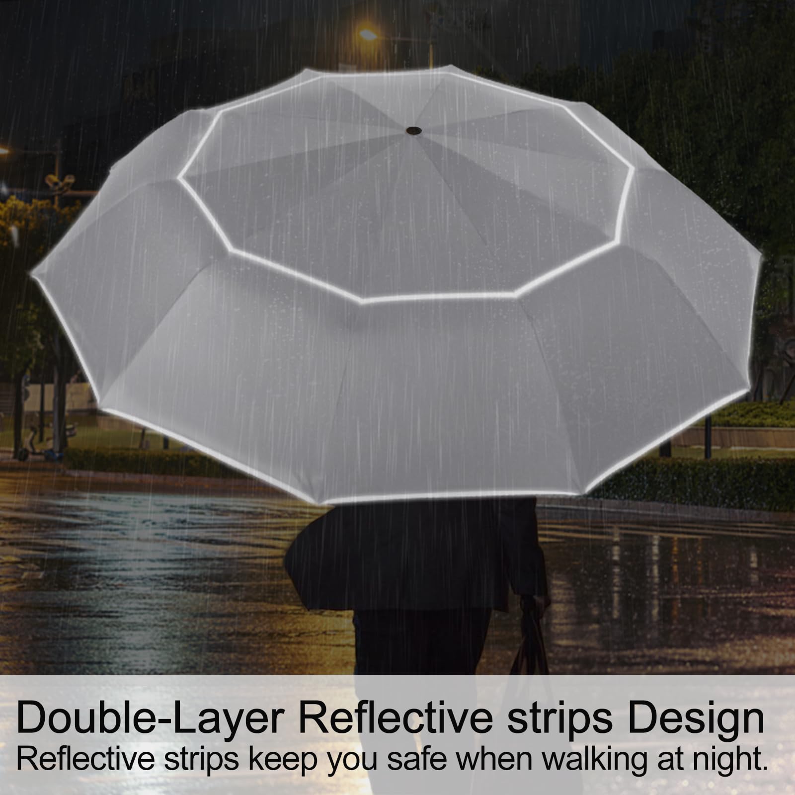 Satol Extra Large Golf Umbrella, 46/54/62 Inch Windproof 10 Ribs Vented Double Canopy Reflective Strips Automatic Open/Close Waterproof UV Protection Portable Compact Umbrella for Outdoor & Travel