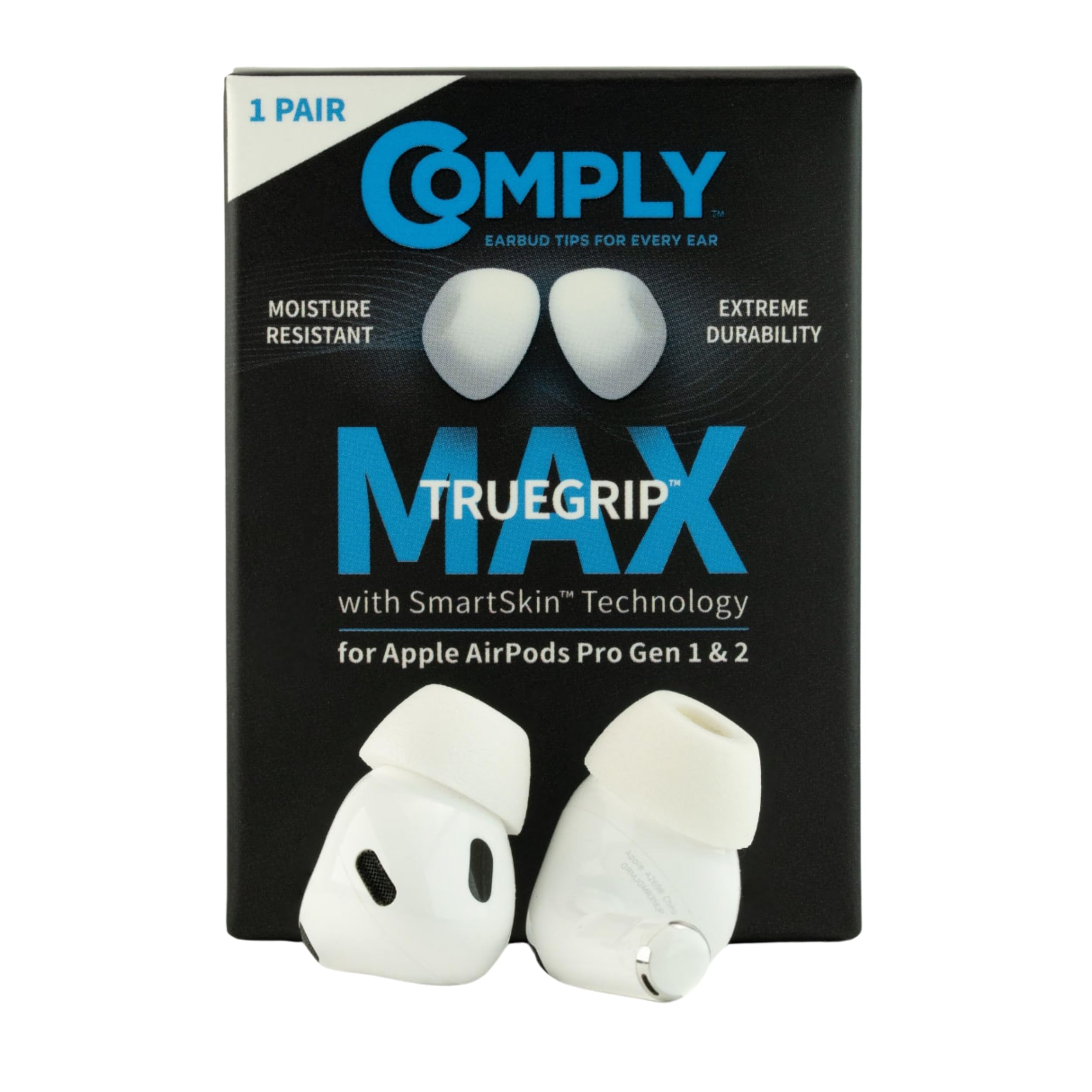 Comply TrueGrip MAX Premium Memory Foam Replacement Ear Tips, White (Small)